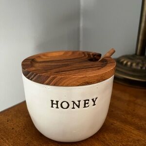 Hearth & Hand White Honey Pot with Wooden Lid